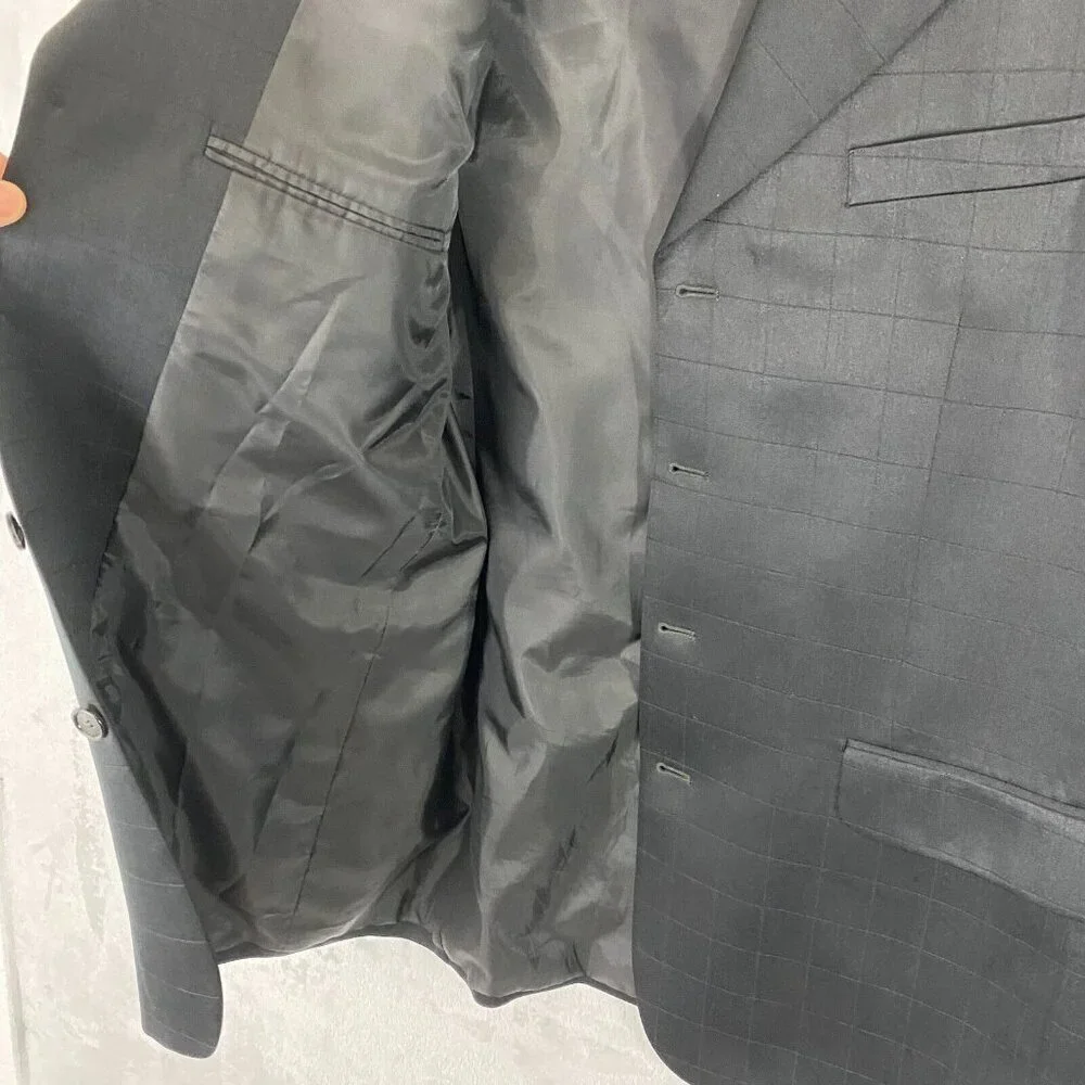 Zandello Blazer Men's Size 42L Black Plaid Suit Jacket‎ Sport Coat Ventless